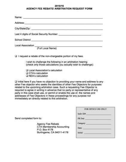 Teachers who want a rebate for the political portion of their dues can fill out this simple one-page form.
